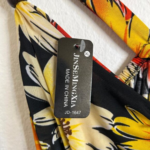 Jin Se Ming Xia Floral Print Maxi Halter Dress with Bead Details Sz XL NWT - Picture 7 of 11